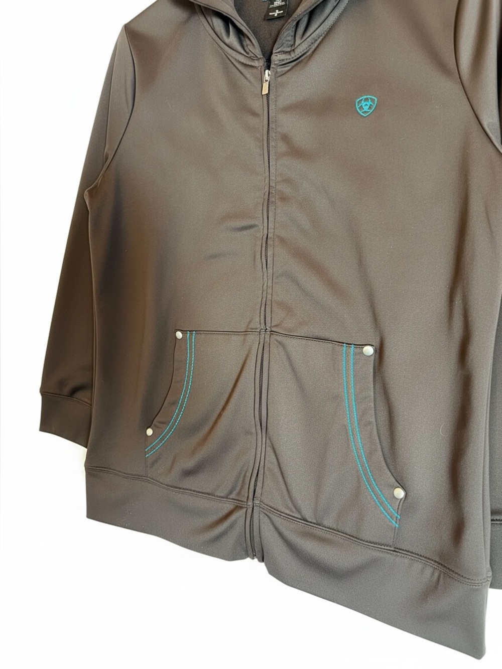 Ariat Brown Turquoise Large Hoodie Equestrian Riding Zipper Jacket Pocket - Picture 4 of 6